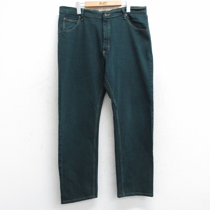W38★古着 ラングラー Wrangler ジーンズ メンズ 濃緑 グリーン デニム 25sep12 中古 ボトムス ジーパン Gパン ロング パンツ