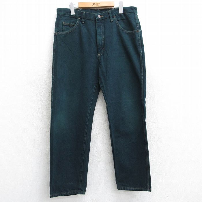 W35★古着 ラスラー ジーンズ メンズ コットン 濃緑 グリーン デニム 25sep12 中古 ボトムス ジーパン Gパン ロング パンツ