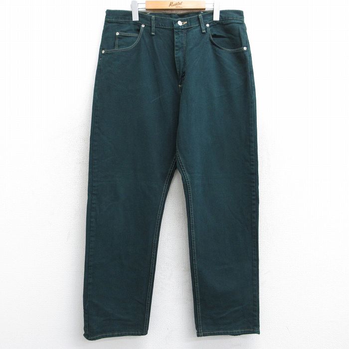 W38★古着 ラングラー Wrangler ジーンズ メンズ コットン 濃緑 グリーン デニム 25sep12 中古 ボトムス ジーパン Gパン ロング パンツ