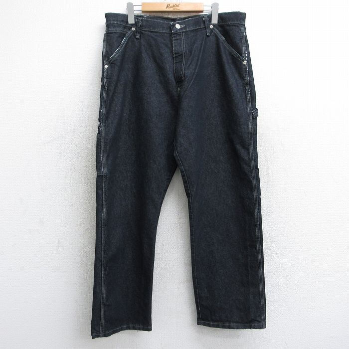 W37★古着 ラングラー Wrangler ペインター パンツ メンズ 黒 ブラック デニム 25sep12 中古 ボトムス ロング