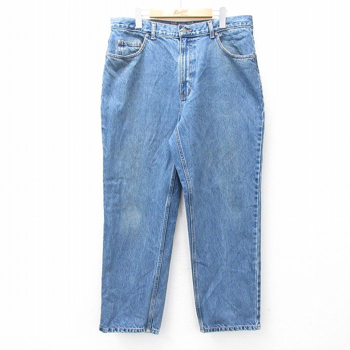 W36★古着 ジーンズ メンズ テーパード コットン 紺 ネイビー デニム 25sep13 中古 ボトムス ジーパン Gパン ロング パンツ