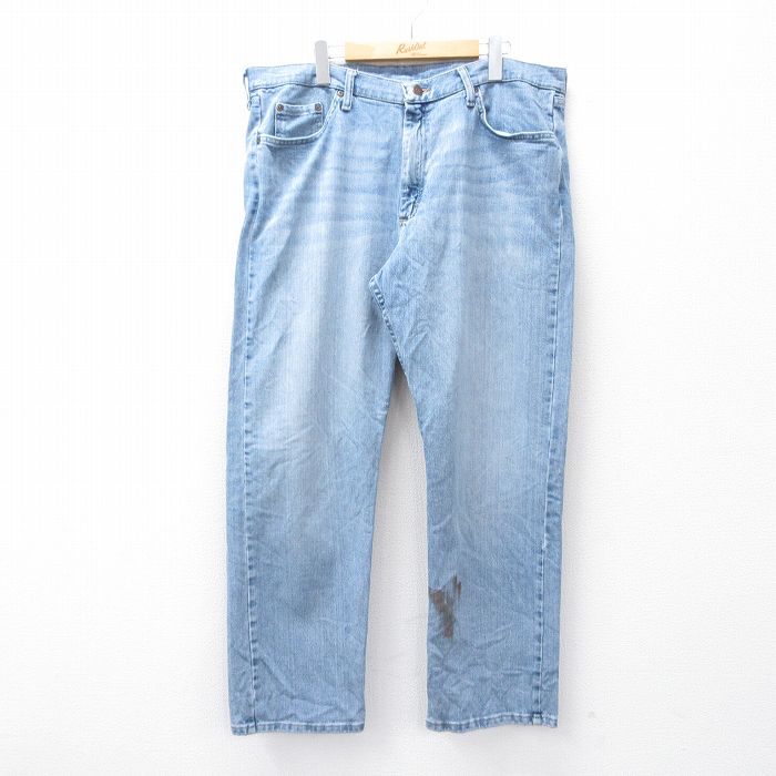 W38★古着 ラングラー Wrangler ジーンズ メンズ ヒゲ 薄紺 ネイビー デニム 25sep13 中古 ボトムス ジーパン Gパン ロング パンツ