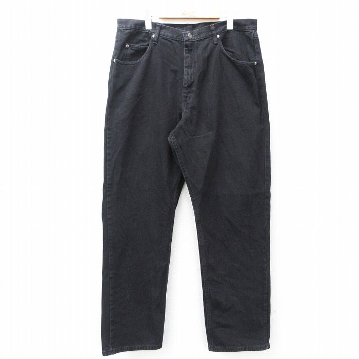 W38★古着 ラングラー Wrangler ジーンズ メンズ コットン 黒 ブラック デニム 25sep17 中古 ボトムス ジーパン Gパン ロング パンツ
