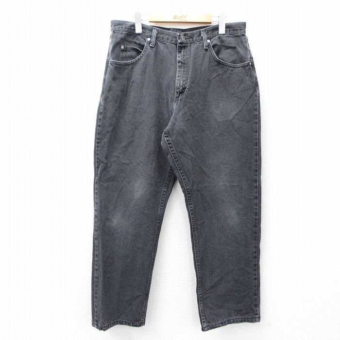 W36★古着 ラングラー Wrangler ジーンズ メンズ コットン 黒 ブラック デニム 25sep17 中古 ボトムス ジーパン Gパン ロング パンツ