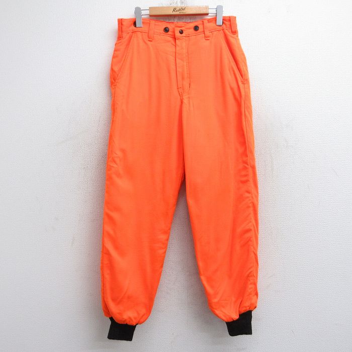 W32★古着 パンツ メンズ 80年代 80s オレンジ 内側キルティング 25sep17 中古 ボトムス ロング