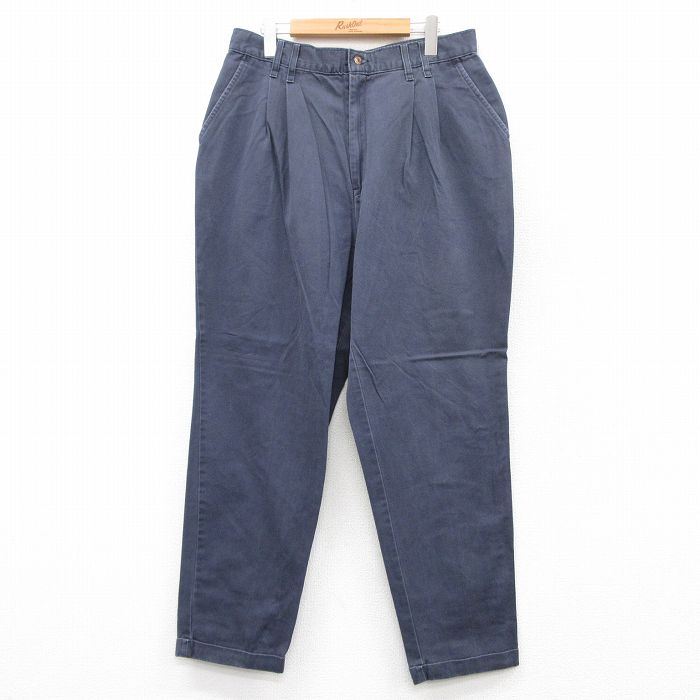 W33★古着 Chic パンツ メンズ 90年代 90s コットン USA製 紺 ネイビー 25sep17 中古 ボトムス ロング