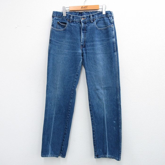 W32★古着 カルバンクライン Calvin Klein ブランド ジーンズ メンズ 90年代 90s ヒゲ コットン USA製 紺 ネイビー デニム 【spe】 25sep18 中古 ボトムス ジーパン Gパン ロング パンツ
