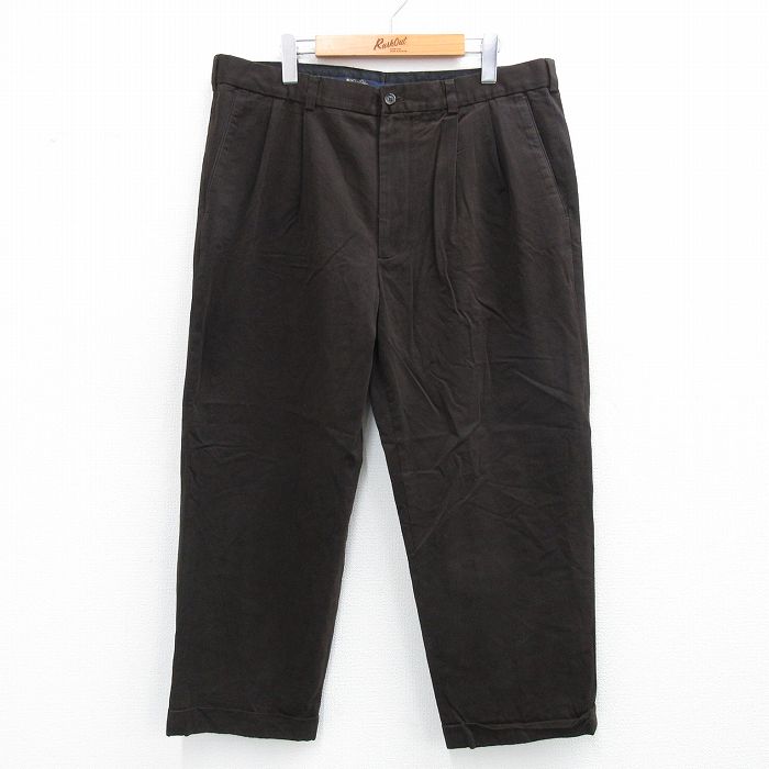 【20%OFF】W37★古着 ブルックスブラザーズ BROOKS BROTHERS パンツ メンズ 00年代 00s コットン 濃茶系 ブラウン 25sep18 中古 ボトムス ロング