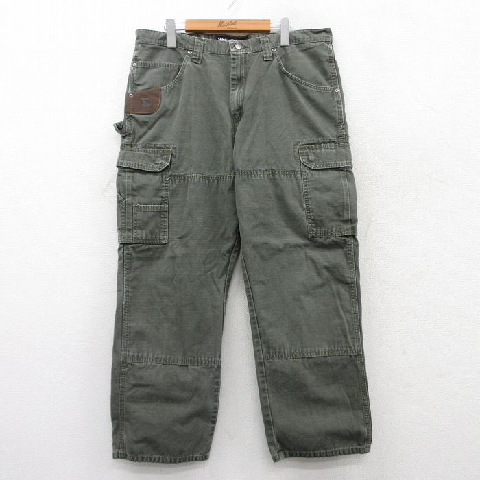 W37★古着 ラングラー Wrangler ペインター カーゴ パンツ メンズ リップストップ ダブルニー コットン 緑系 グリーン 【spe】 25sep18 中古 ボトムス ロング