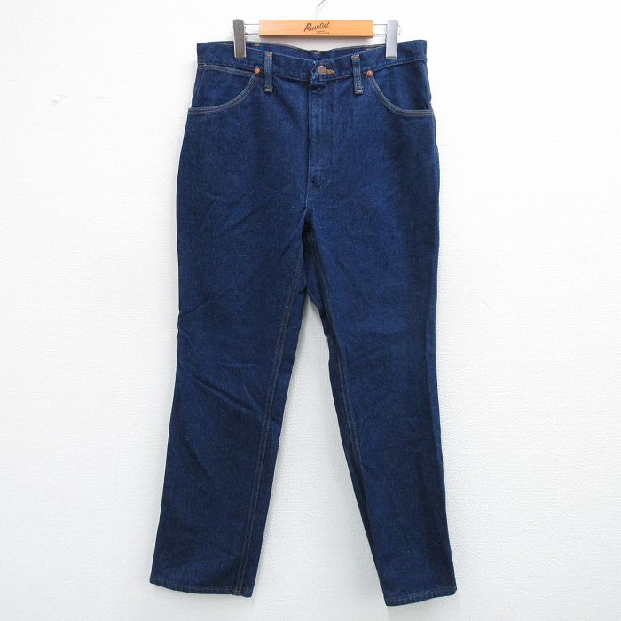 W34★古着 ラングラー Wrangler ジーンズ メンズ 80年代 80s USA製 タロン 濃紺 ネイビー デニム 【spe】 25sep19 中古 ボトムス ジーパン Gパン ロング パンツ