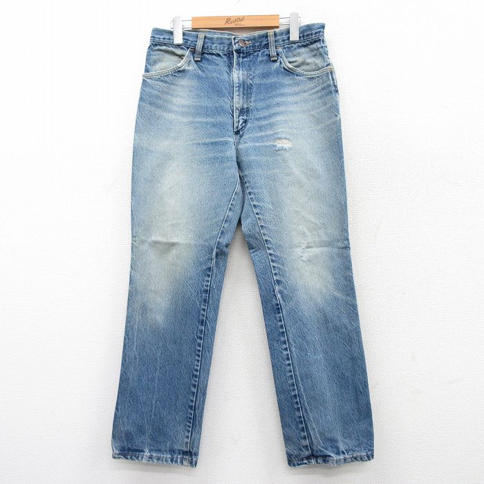 W32★古着 ラスラー ジーンズ メンズ 80年代 80s ヒゲ USA製 タロン 紺 ネイビー デニム 25sep19 中古 ボトムス ジーパン Gパン ロング パンツ