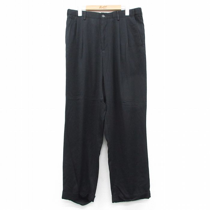 W32★古着 バンヒューセン パンツ メンズ 80年代 80s タロン 黒 ブラック 25sep19 中古 ボトムス ロング