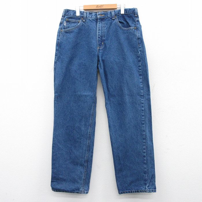 W35★古着 カーハート Carhartt ジーンズ メンズ コットン 紺 ネイビー デニム 25sep19 中古 ボトムス ジーパン Gパン ロング パンツ