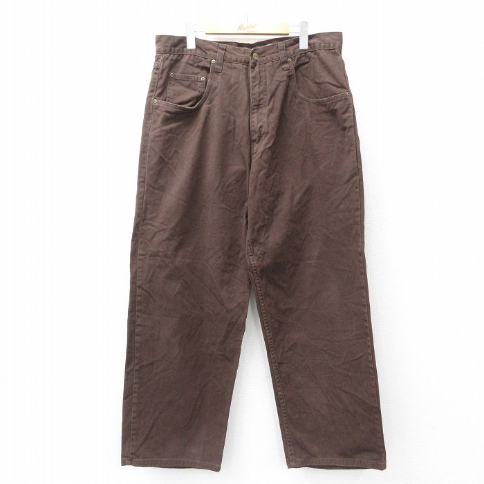 W36★古着 ジーンズ メンズ バギー コットン 茶 ブラウン デニム 25sep20 中古 ボトムス ジーパン Gパン ロング パンツ