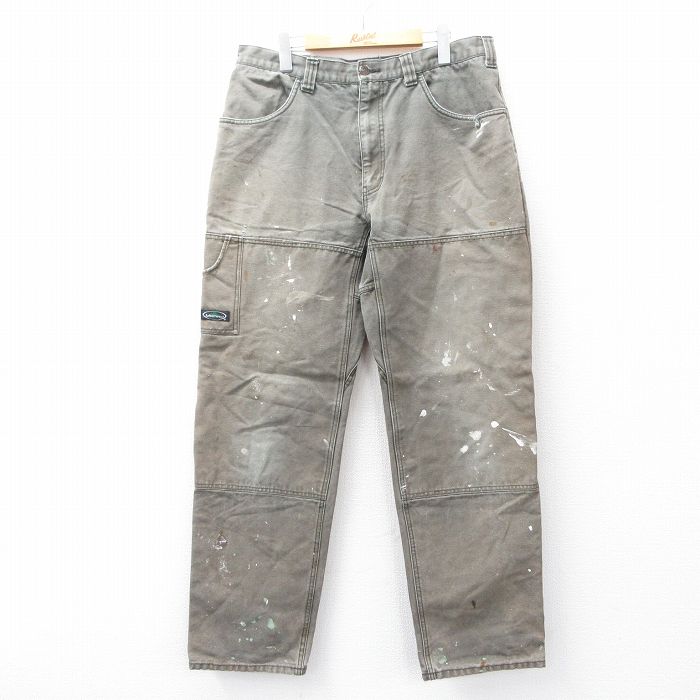 W36★古着 Arborwear パンツ メンズ ダブルニー ダック地 コットン 濃緑系 グリーン 25sep22 中古 ボトムス ロング