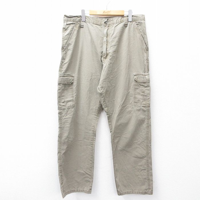 【20%OFF】W38★古着 ラングラー Wrangler カーゴ パンツ メンズ リップストップ コットン ベージュ カーキ 25sep22 中古 ボトムス ロング