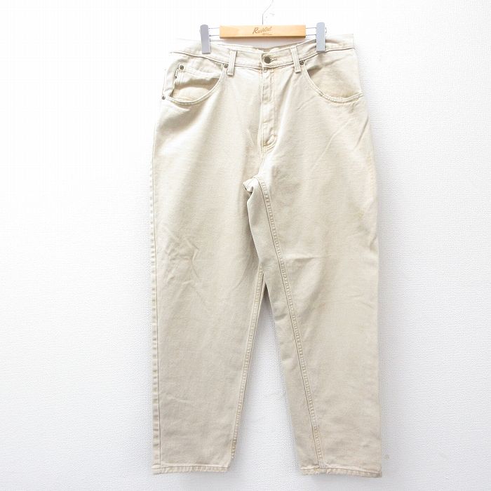 W34★古着 エルエルビーン LLBEAN ジーンズ メンズ 00年代 00s テーパード コットン 薄ベージュ カーキ デニム 25sep22 中古 ボトムス ジーパン Gパン ロング パンツ