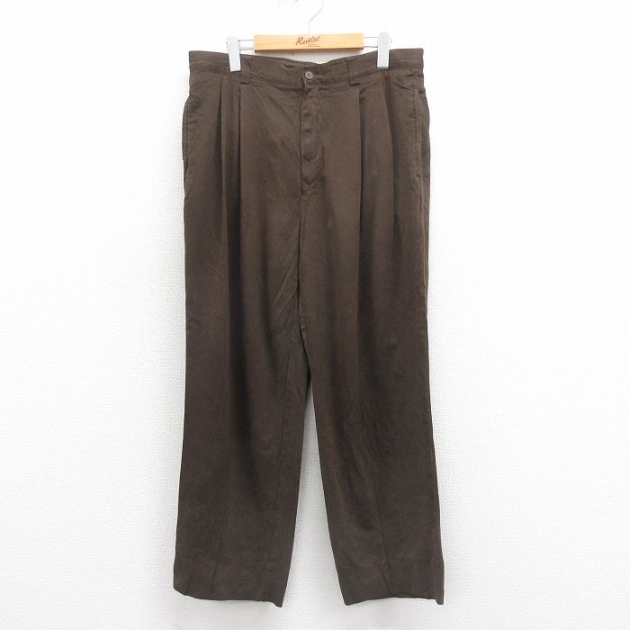 W34★古着 トミーバハマ パンツ メンズ シルク こげ茶 ブラウン 25sep22 中古 ボトムス ロング