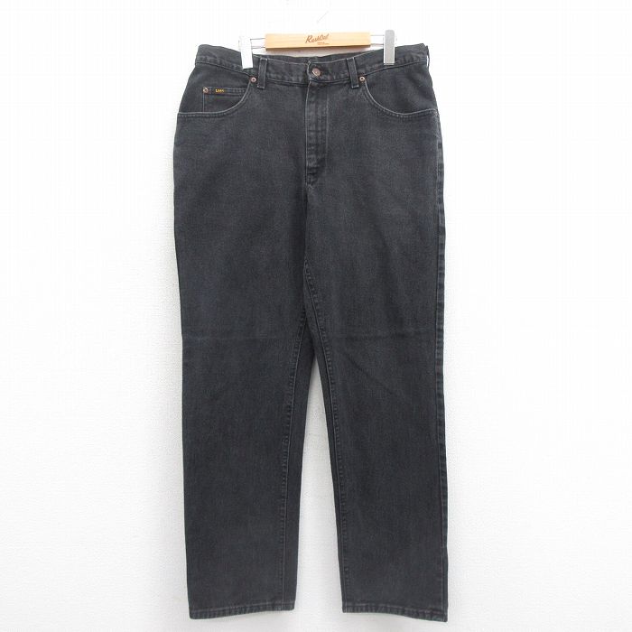 W35★古着 リー Lee ジーンズ メンズ コットン 黒 ブラック デニム 25sep22 中古 ボトムス ジーパン Gパン ロング パンツ