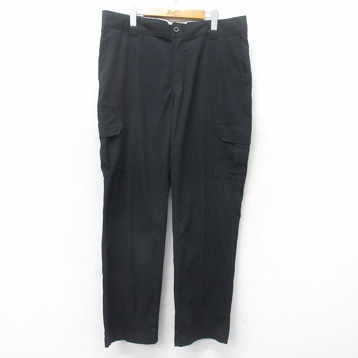 W38★古着 ディッキーズ Dickies ワーク カーゴ パンツ メンズ 黒 ブラック 25sep24 中古 ボトムス ロング