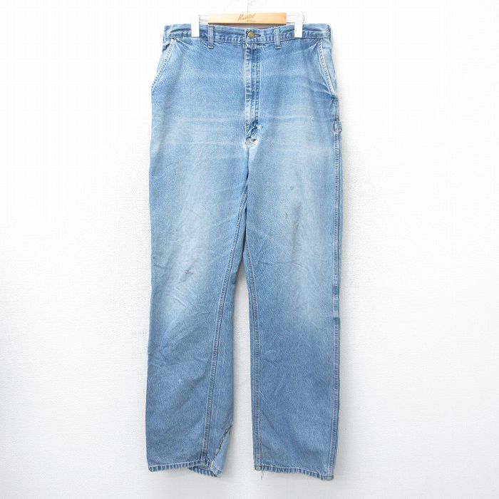W34★古着 オシュコシュ OSHKOSH ペインター パンツ メンズ 80年代 80s ボロ ヒゲ コットン USA製 タロン 薄紺 ネイビー デニム 25sep24 中古 ボトムス ロング