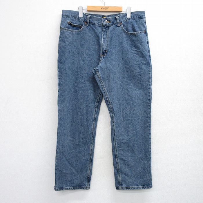 W37★古着 リー Lee ジーンズ メンズ コットン 薄紺 ネイビー デニム 25sep25 中古 ボトムス ジーパン Gパン ロング パンツ