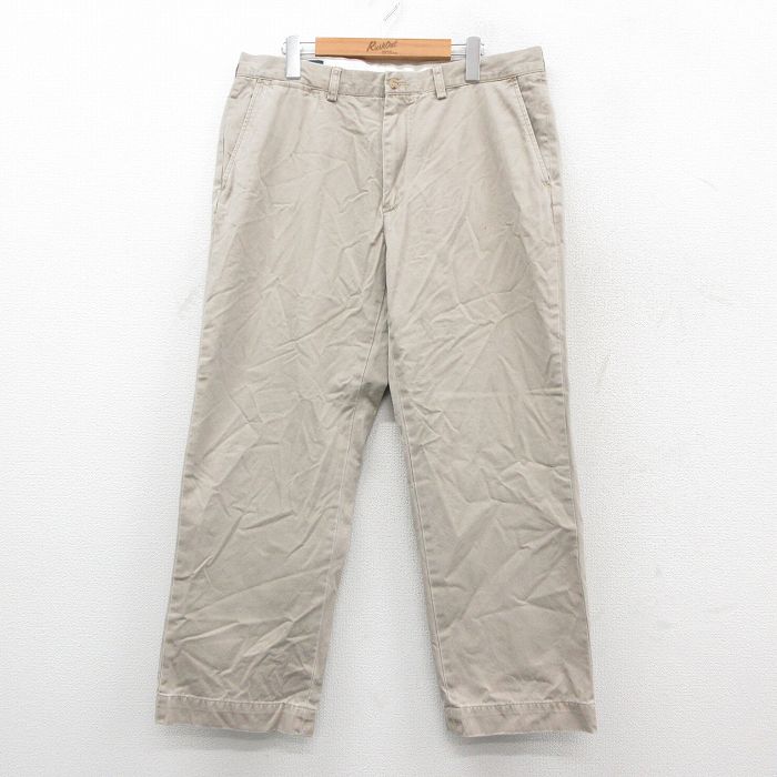 W35★古着 ラルフローレン Ralph Lauren ブランド チノ パンツ チノパン メンズ 90年代 90s ワンポイントロゴ PRESTON コットン ベージュ カーキ 25sep25 中古 ボトムス ロング