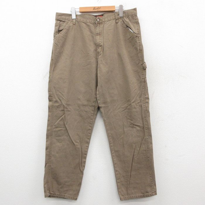 W36★古着 ペインター パンツ メンズ ダック地 コットン 茶 ブラウン 25sep25 中古 ボトムス ロング