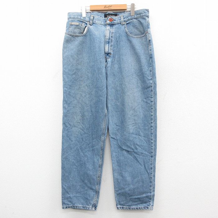 W35★古着 カルバンクライン Calvin Klein ブランド ジーンズ メンズ テーパード コットン 紺 ネイビー デニム 25sep25 中古 ボトムス ジーパン Gパン ロング パンツ