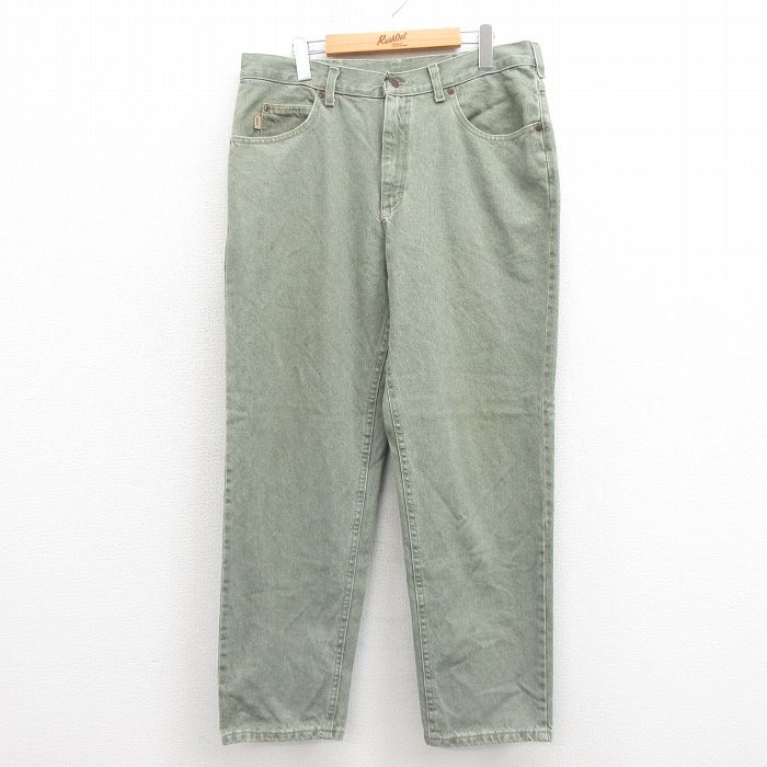 W35★古着 ジーンズ メンズ 90年代 90s コットン USA製 薄緑 グリーン 【spe】 25sep25 中古 ボトムス ジーパン Gパン ロング パンツ