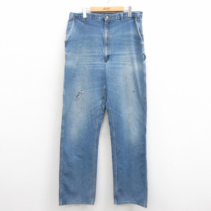 W34★古着 オシュコシュ OSHKOSH ペインター パンツ メンズ 80年代 80s ヒゲ USA製 タロン 紺 ネイビー デニム 【spe】 25sep25 中古 ボトムス ロング