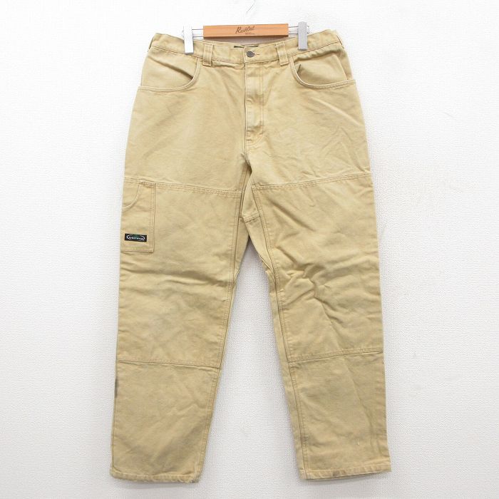 W36★古着 Arborwear パンツ メンズ ダブルニー ダック地 コットン ベージュ カーキ 【spe】 25sep26 中古 ボトムス ロング