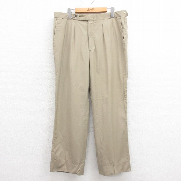 W38★古着 スラックス パンツ メンズ 90年代 90s ベージュ カーキ 25sep26 中古 ボトムス ロング