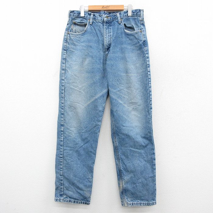 【20%OFF】W35★古着 カーハート Carhartt ジーンズ メンズ コットン 紺 ネイビー デニム 内側フランネル 25sep27 中古 ボトムス ジーパン Gパン ロング パンツ