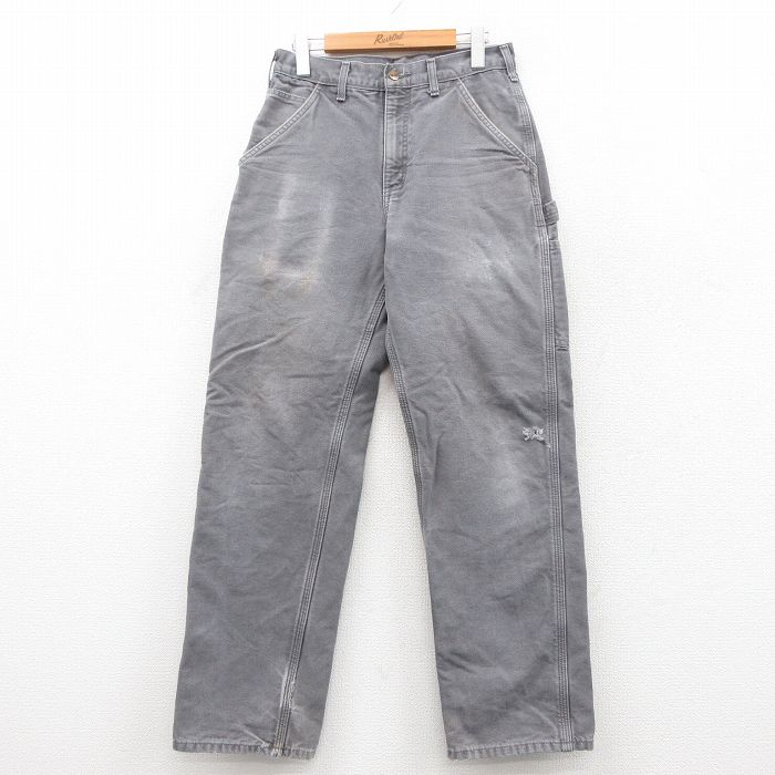 【20%OFF】W29★古着 カーハート Carhartt ペインター パンツ メンズ ダック地 コットン グレー 内側フランネル 25sep27 中古 ボトムス ロング