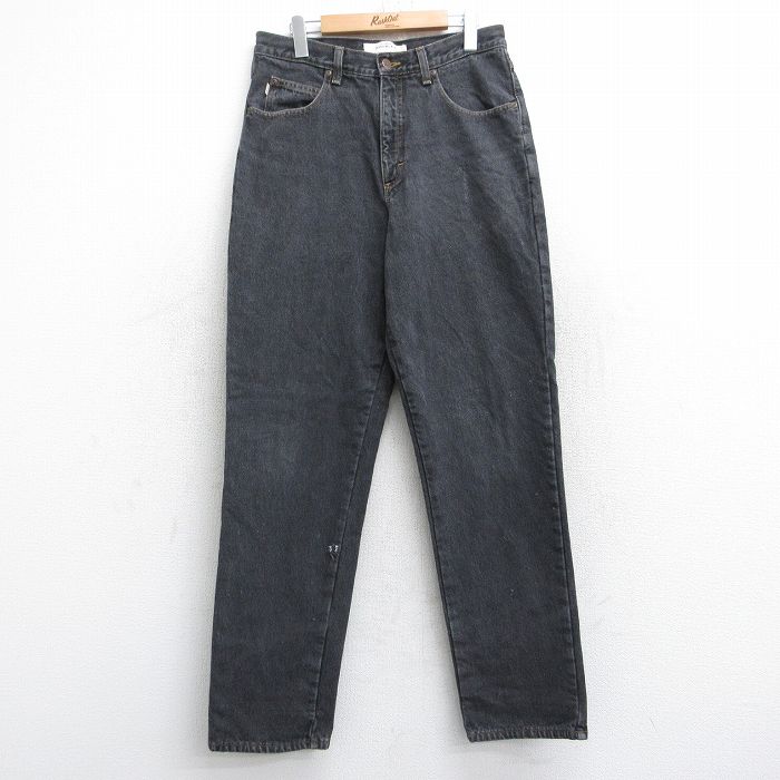 W32★古着 エルエルビーン LLBEAN ジーンズ メンズ コットン 黒 ブラック デニム 内側フランネル 25sep27 中古 ボトムス ジーパン Gパン ロング パンツ