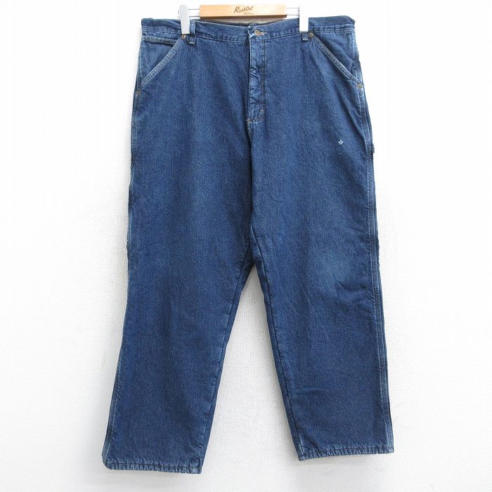 W38★古着 ラングラー Wrangler ペインター パンツ メンズ コットン 紺 ネイビー デニム 内側フリース 25sep27 中古 ボトムス ロング