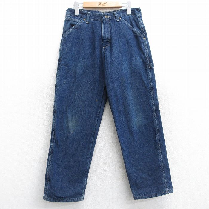 W29★古着 ラングラー Wrangler ペインター パンツ メンズ 濃紺 ネイビー デニム 内側フリース 25sep27 中古 ボトムス ロング