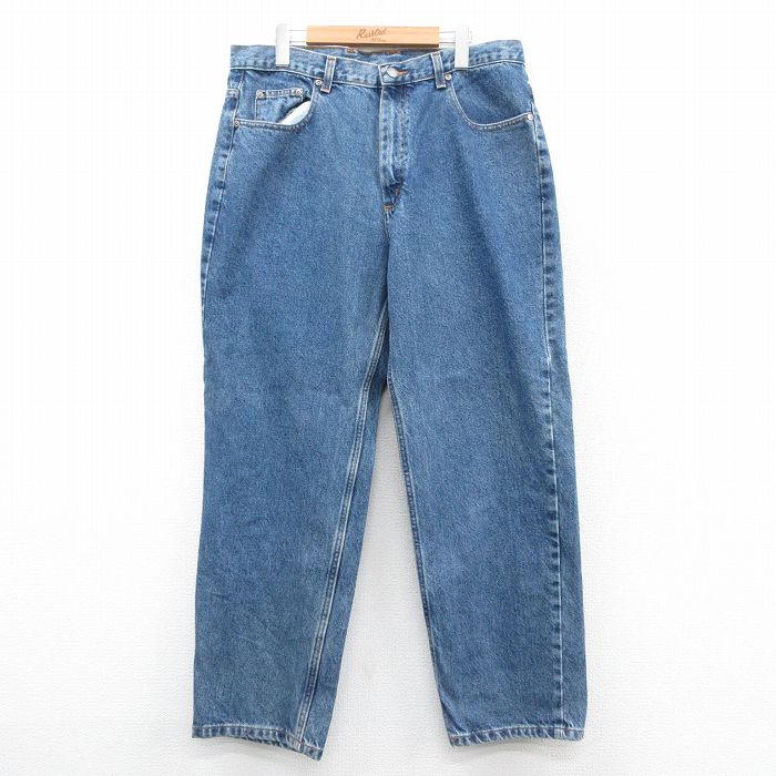 W35★古着 ジーンズ メンズ コットン タロン 紺 ネイビー デニム 25sep27 中古 ボトムス ジーパン Gパン ロング パンツ