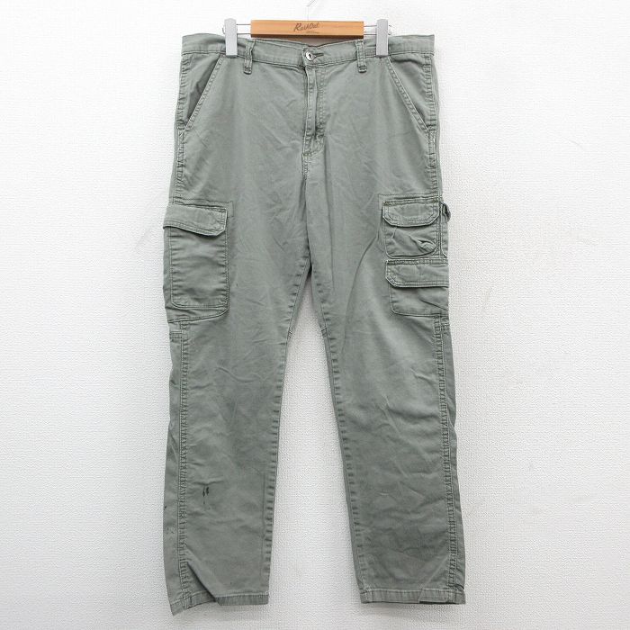 W35★古着 ラングラー Wrangler カーゴ パンツ メンズ 濃緑系 グリーン 25sep27 中古 ボトムス ロング