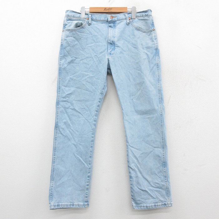 W36★古着 ラングラー Wrangler ジーンズ メンズ 薄紺 ネイビー デニム 25sep29 中古 ボトムス ジーパン Gパン ロング パンツ