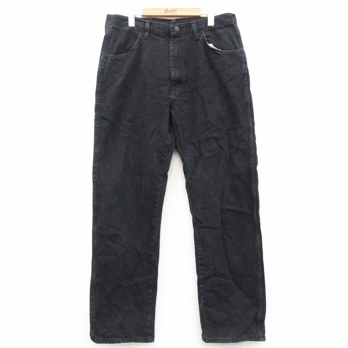 W35★古着 ラスラー ジーンズ メンズ コットン 黒 ブラック デニム 25sep29 中古 ボトムス ジーパン Gパン ロング パンツ