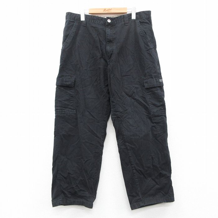 W35★古着 ラングラー Wrangler カーゴ パンツ メンズ コットン 黒 ブラック 25sep29 中古 ボトムス ロング