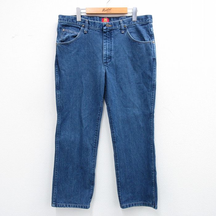 W36★古着 ラングラー Wrangler ジーンズ メンズ コットン 紺 ネイビー デニム 25sep29 中古 ボトムス ジーパン Gパン ロング パンツ