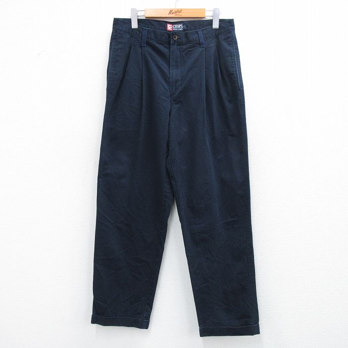 W33★古着 ラルフローレン Ralph Lauren チャップス ブランド パンツ メンズ 90年代 90s コットン 濃紺 ネイビー 25sep29 中古 ボトムス ロング