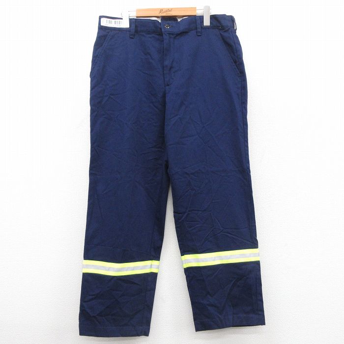 W36★古着 レッドキャップ ワーク パンツ メンズ リフレクター コットン 紺 ネイビー 25sep30 中古 ボトムス ロング