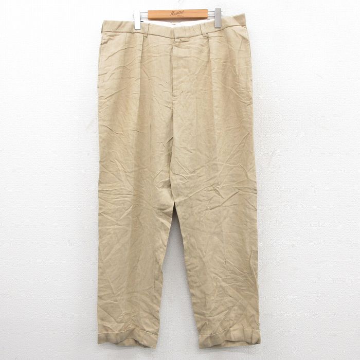W38★古着 ラルフローレン Ralph Lauren ブランド スラックス パンツ メンズ 90年代 90s リネン ベージュ カーキ 25sep30 中古 ボトムス ロング