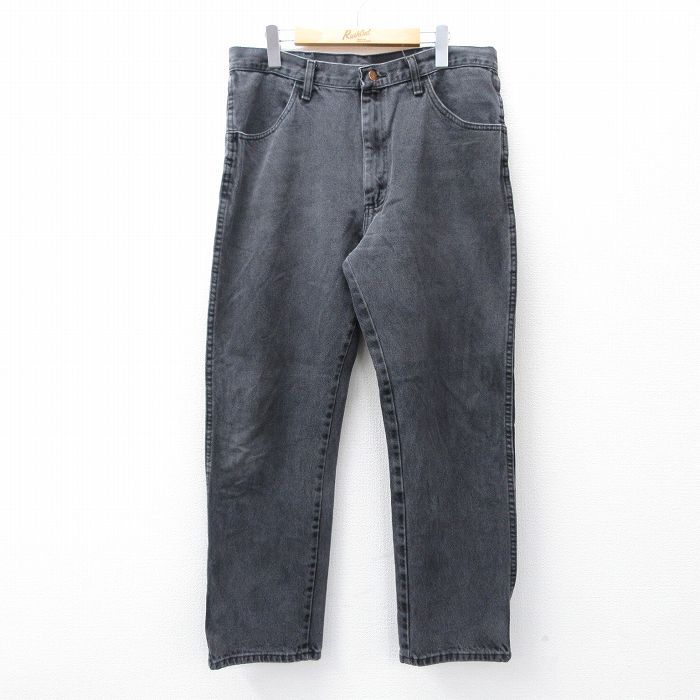W35★古着 ラスラー ジーンズ メンズ コットン 黒 ブラック デニム 25oct01 中古 ボトムス ジーパン Gパン ロング パンツ