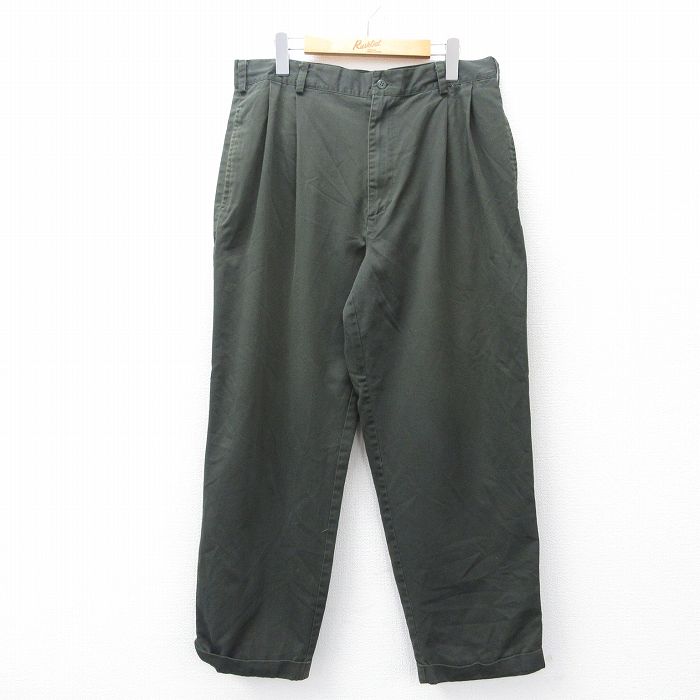 W34★古着 パンツ メンズ 濃緑 グリーン 25oct01 中古 ボトムス ロング