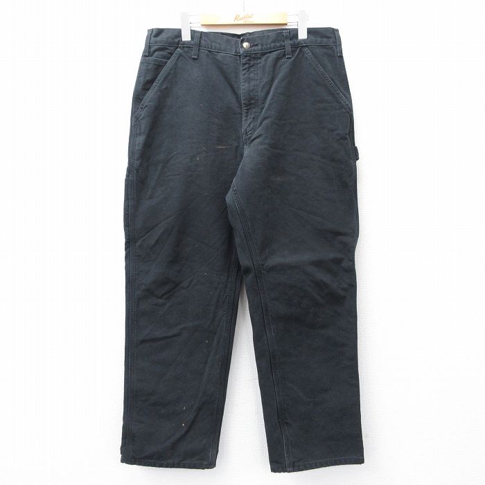 W36★古着 カーハート Carhartt ペインター パンツ メンズ ダック地 コットン 黒 ブラック 内側フランネル 【spe】 25oct01 中古 ボトムス ロング